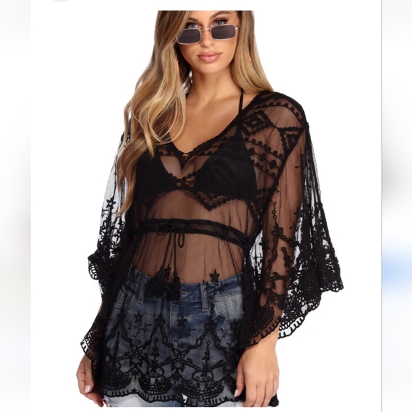 Tops - 208 Black Embroidered Cover-up Top